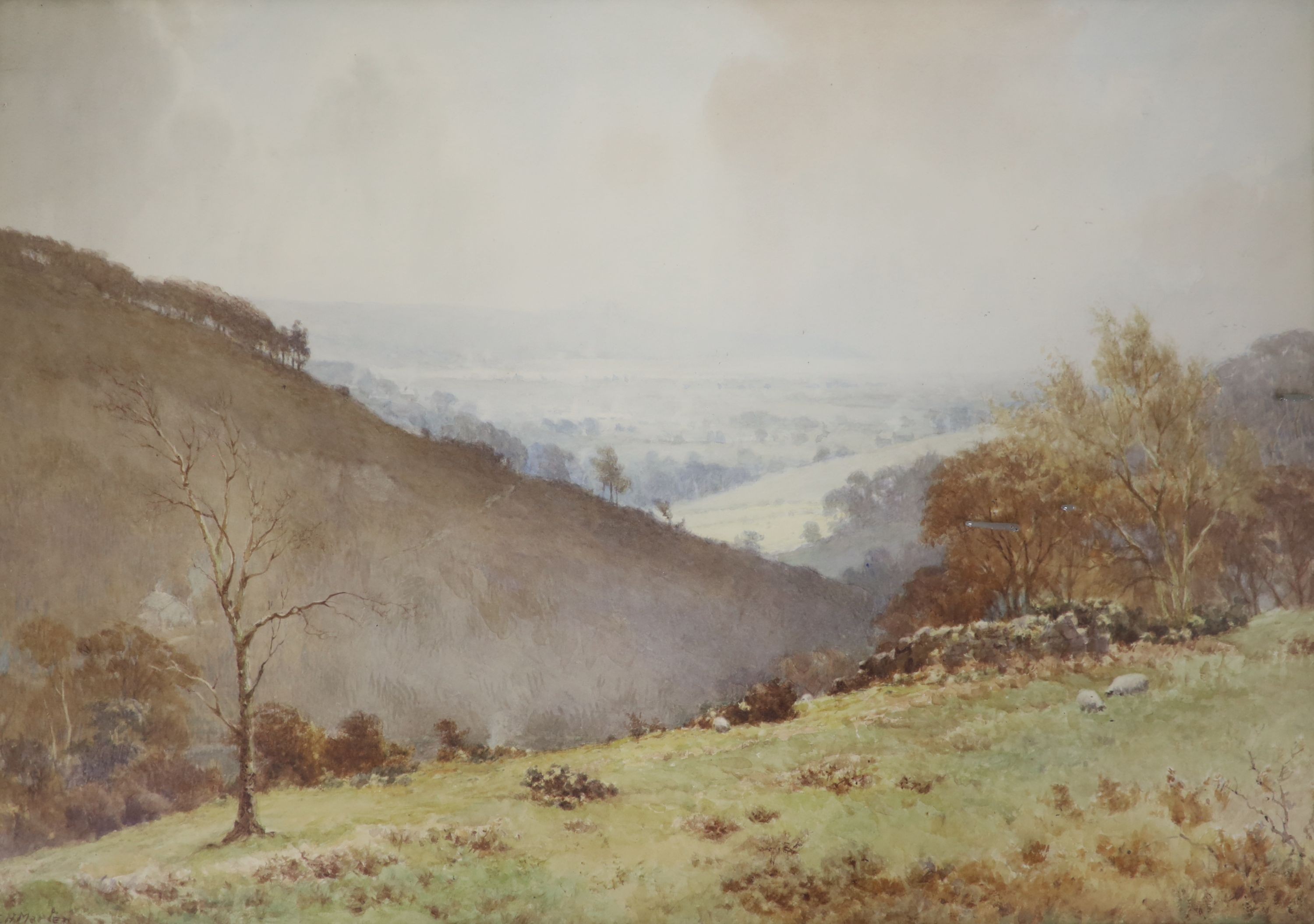 Elliot Henry Marten (fl.1886-1910), watercolour, Sheep on the downs, signed, 48 x 69cm